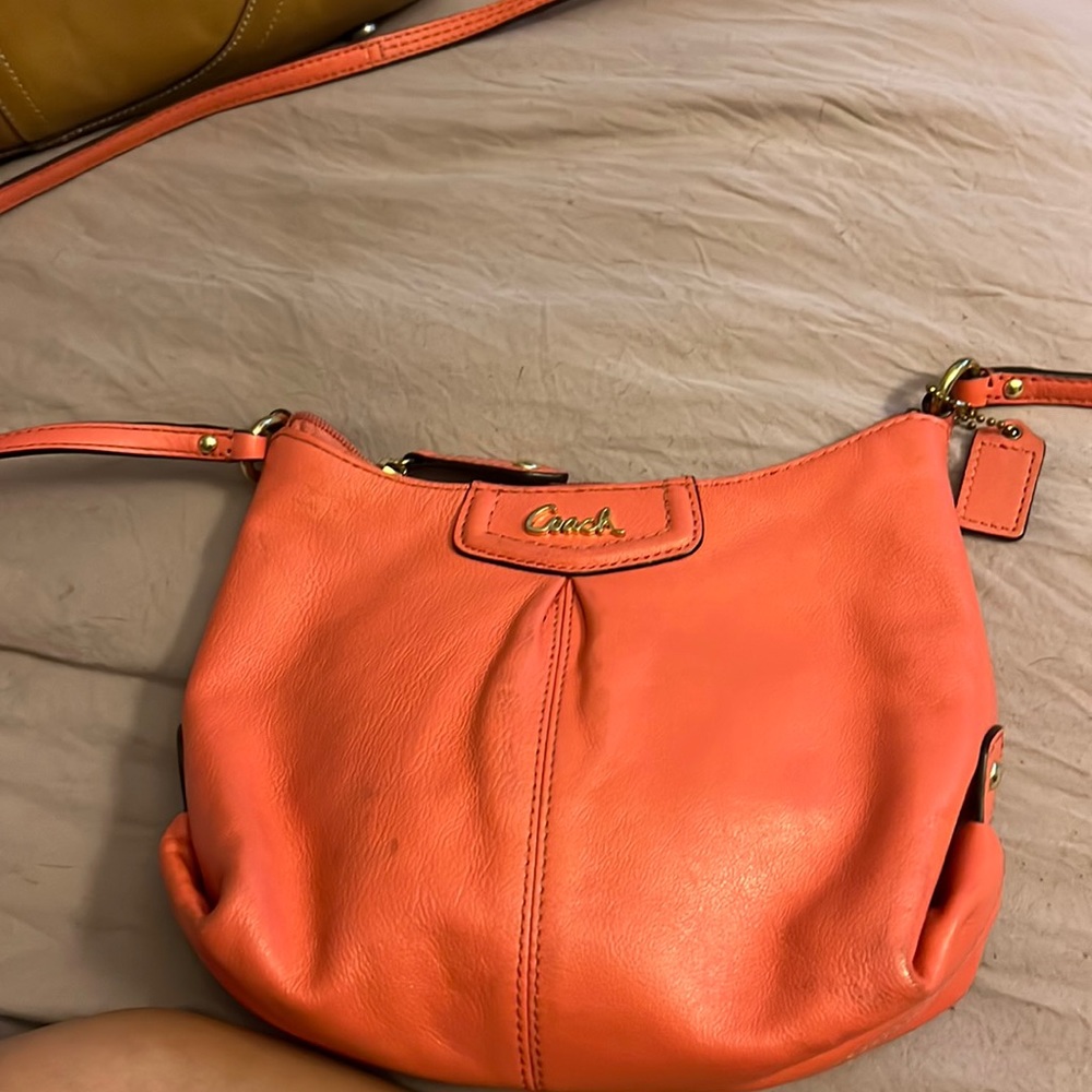 Coach Rosetea leather coral color with gold hardware small crossbody bag